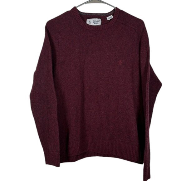 Original Penguin Maroon Crewneck Lambswool Sweater Size XL EUC #DS-1602